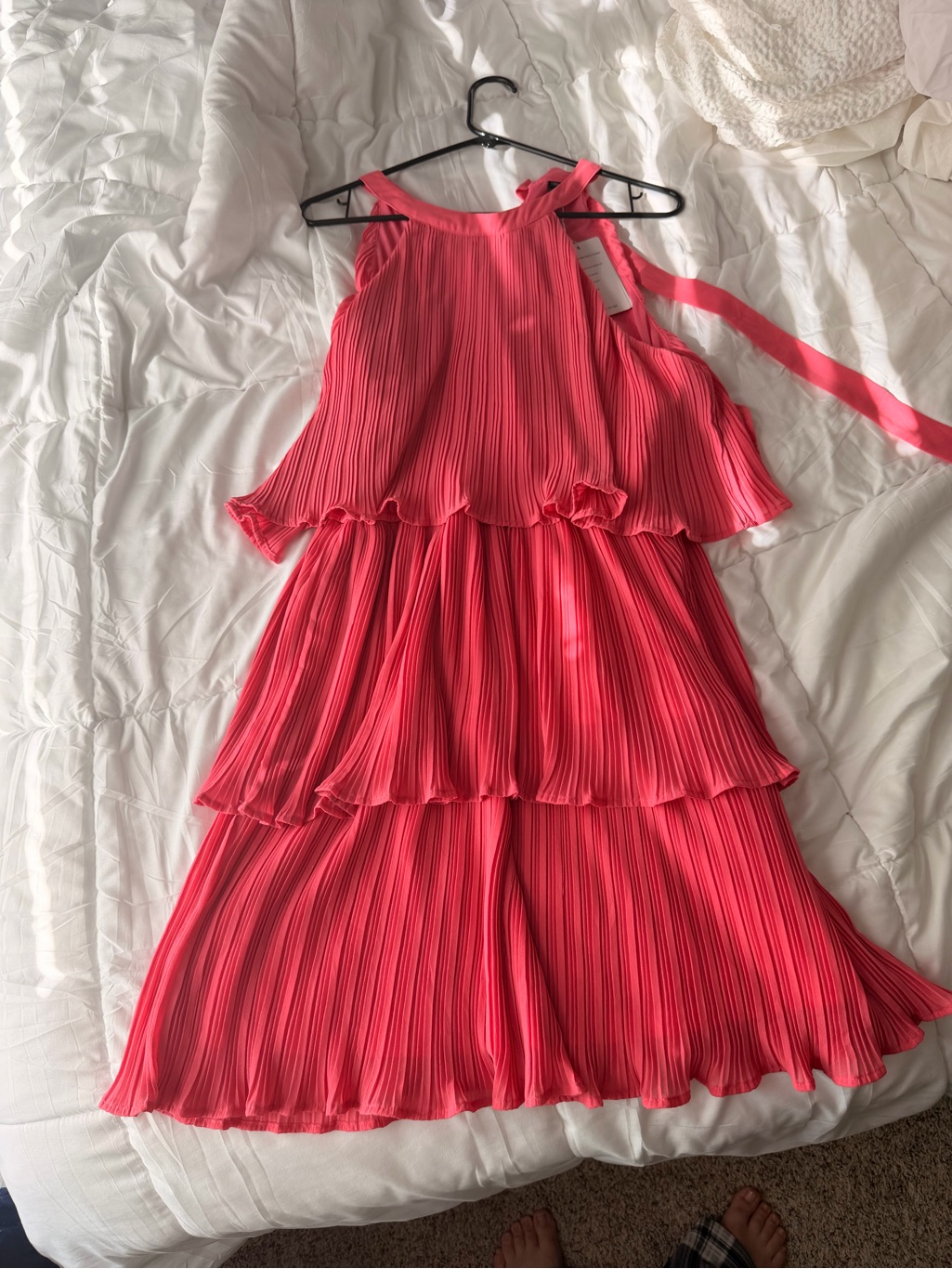 Pleated Tiered Midi Dress In Pink